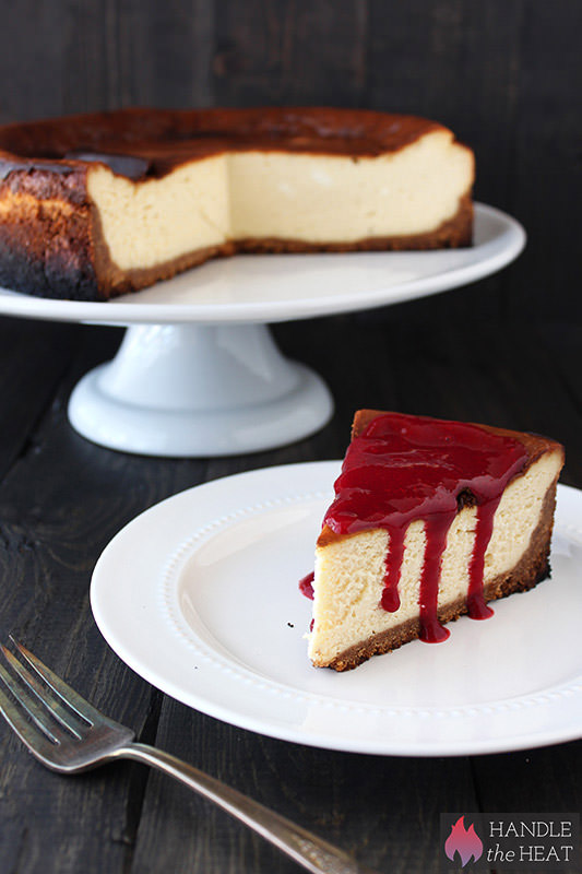 New York Style Cheesecake with Raspberry Sauce